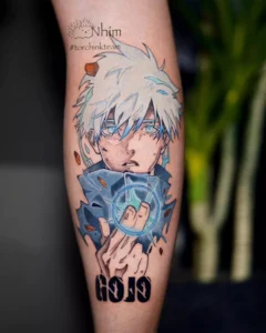 anime character tattoo on leg by Linh Nhim Torch INK