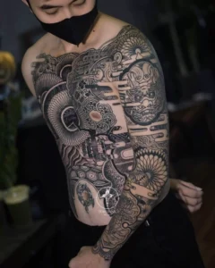full body asian geometric style by Key Bui at Torch INK Tattoo