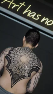 Fullback blackwork & ornamental style tattoo by Nguyen Dat Torch INK